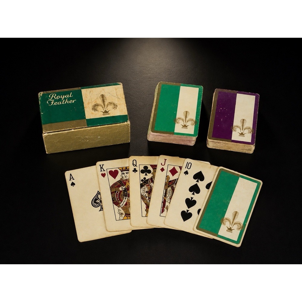 Vintage Royal Feather Fleur De Lis Double Deck Playing Cards Boxed Set